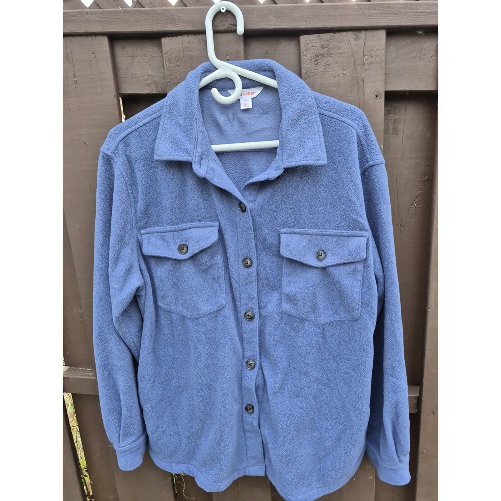 Joe Fresh Women's Fleece Jacket Lounge Button Up Shirt Blue Size L EUC